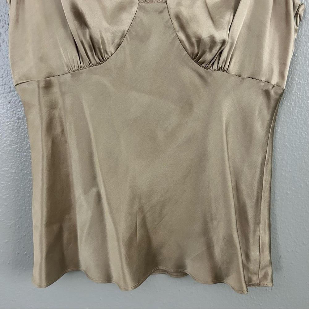 Ann Taylor LOFT Tan 100% Silk Shiny Satin Lace Trim Babydoll Tank Top Size 6 Y2K - Picture 4 of 9